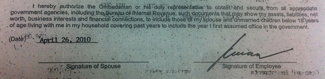 WAIVER: SALN documents also act as waivers allowing the Ombudsman to verify assets declared by public officials