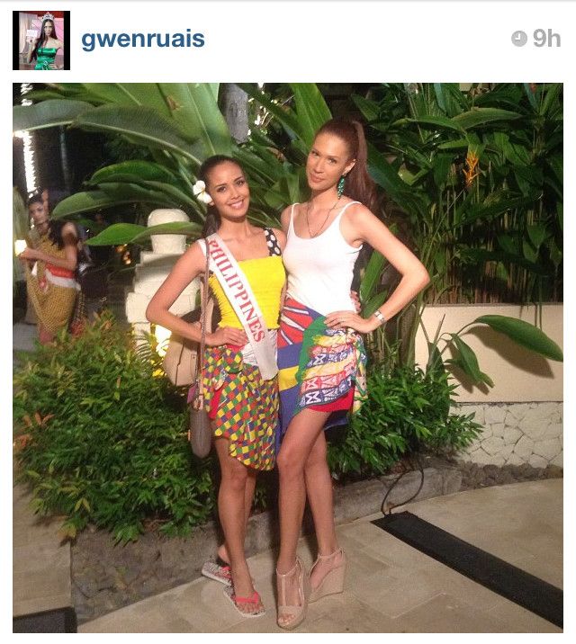 BEACH FASHION FINALIST. Megan Young with Miss World 2011 1st Princess Gwen Ruais in an Instagram pic posted by Gwen