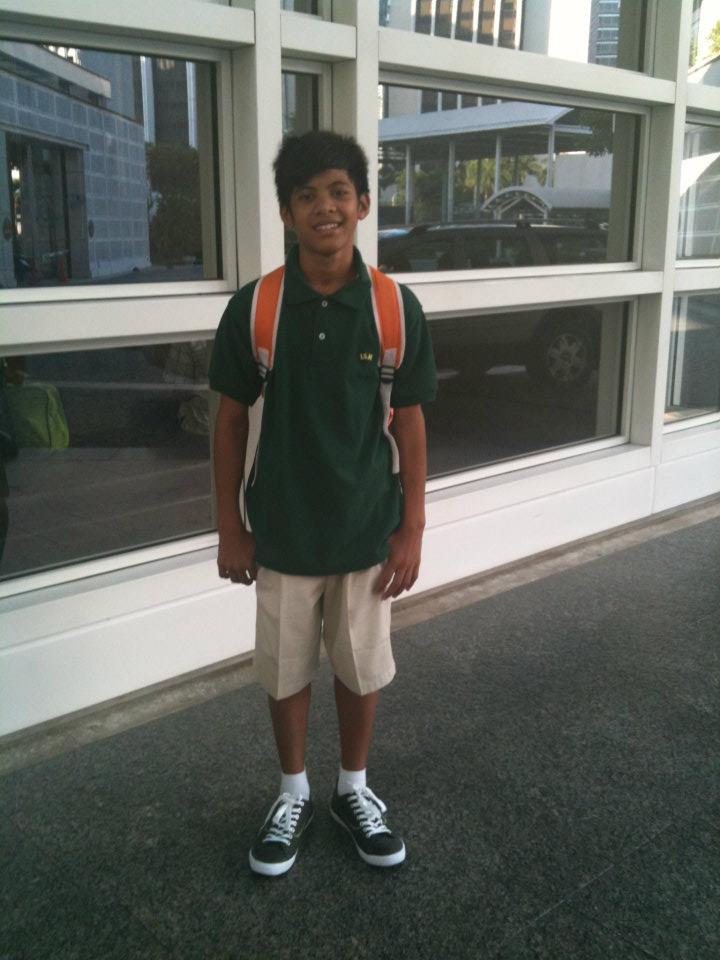 BIG DAY. Romnick on his first day of school at the International School of Manila. Courtesy of GreenEarth Heritage Foundation.