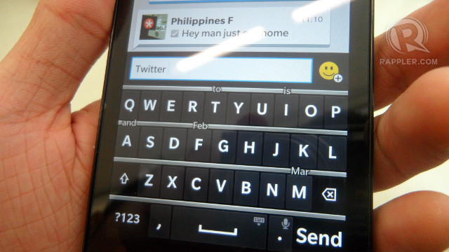 BLACKBERRY INTELLIGENCE. The Z10 will learn from you and predict what you'll say next on the bars. Swipe a word to use it.