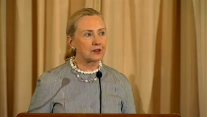 US Secretary of State Hillary Clinton speaking during the release of the 2012 Trafficking in Persons report at the US Department of State in Washington DC, June 19, 2012. Frame grab courtesy of the US Department of State.