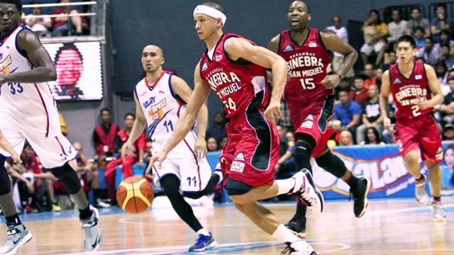 Ginebra wasn't able to outrun the Express in their debut in the PBA Commissioner's Cup. Photo by Nuki Sabio/PBA Images. Image from PBA Facebook account