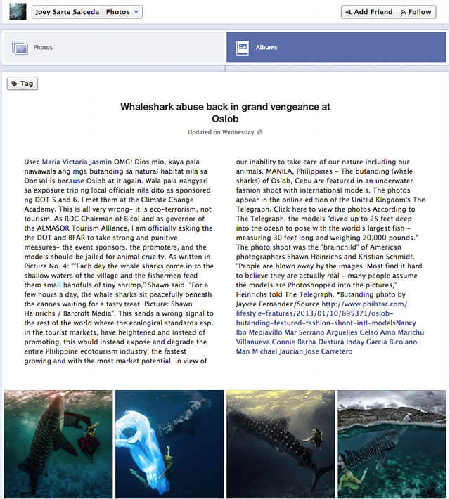 Screenshot from Joey Salceda's public Facebook album. As of posting it has over 80 shares.