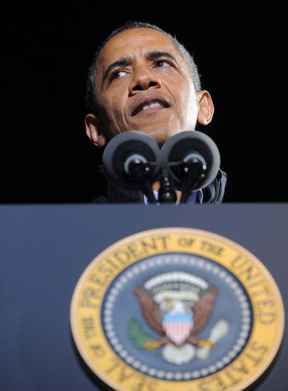 FINAL STOP: IOWA US President Barack Obama speaks at his last campaign rally in Des Moines, Iowa, on November 5, 2012. AFP PHOTO/Jewel Samad