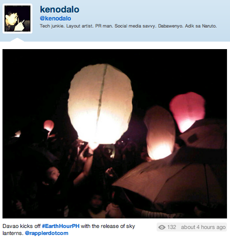 SKY LANTERNS. A Twitter user shares how Davao celebrated the Earth Hour