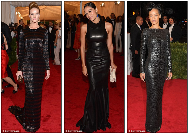 SLIPPERY WHEN WET. Rosie Huntington-Whitely, Rosario Dawson, and Rihanna were sexy vixens for the night. Photo from dailymail.co.uk