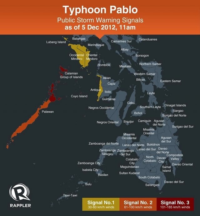 Typhoon Pablo Public Storm Warning Signals as of 5 Dec 2012