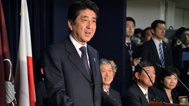 ASEAN SUPPORT. Japanese Prime Minister Shinzo Abe's announcement came ahead of an expected joint statement in which Tokyo will be looking for support in its row with China over disputed islands. File photo by AFP