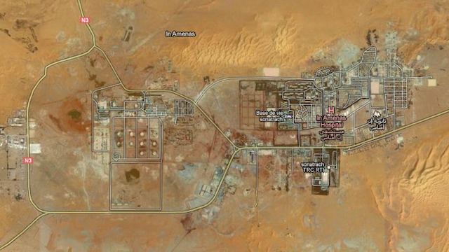 MIDDLE OF THE DESERT. Satellite image of the In Amenas gas field in eastern Algeria from Google Maps