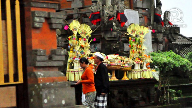 Elaborate temple offerings made mostly from coconut leaves