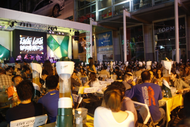 GOOD TIMES. The beer garden has different mini-concert stages in the 3 major bars owned by beer companies Chang, Leo, and Singha