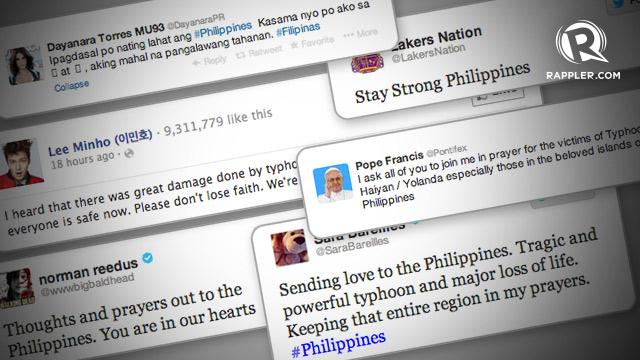 GLOBAL SUPPORT. 'Stay strong, Philippines,' say celebrities abroad. Image by Raffy de Guzman/Rappler