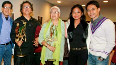 DIABLO TEAM FROM LEFT: production designer Cesar Hernando, director Mes de Guzman, actors Ama Quiambao, Althea Vega and Arnold Reyes