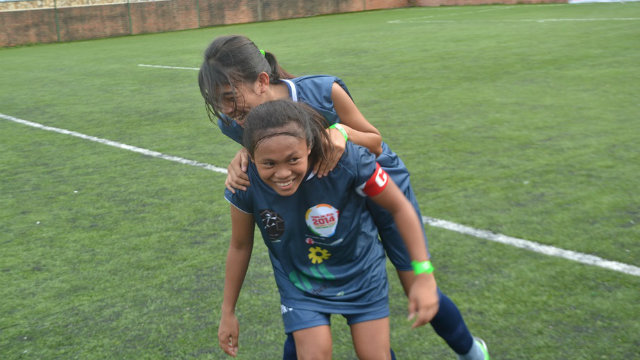 Crystal and Agot celebrating their victory over South Africa. Photo from press release