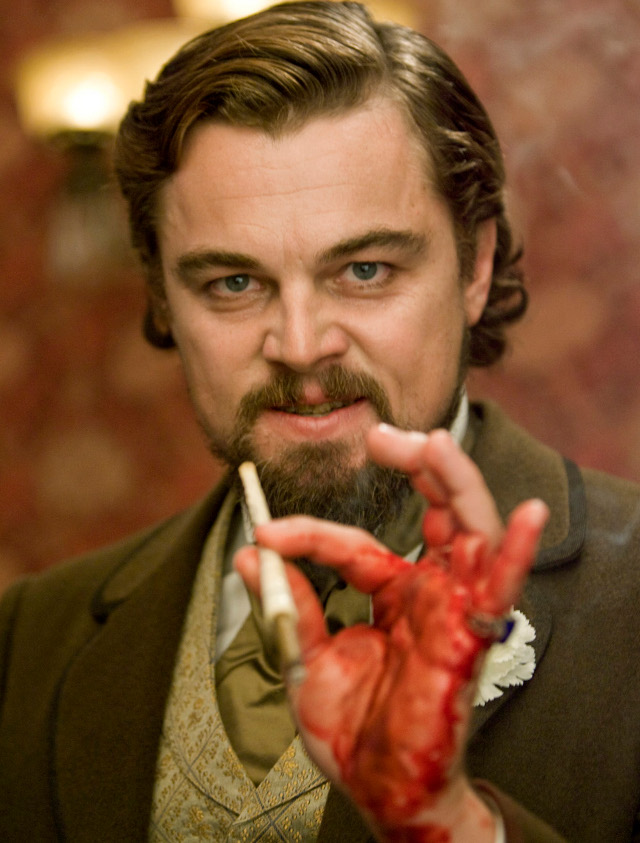 THERE WILL BE BLOOD. Leonardo DiCaprio is quite the devil - django-unchained-20130301-leonardo-dicaprio