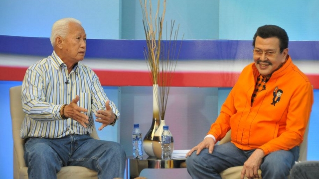 'CRYBABY' VS 'THIEF.' Manila Mayor Alfredo Lim and former President Joseph Estrada trade barbs in ABS-CBN's "Umagang Harapan," even involving their sons in the face-off. Photo from Lim's Facebook page