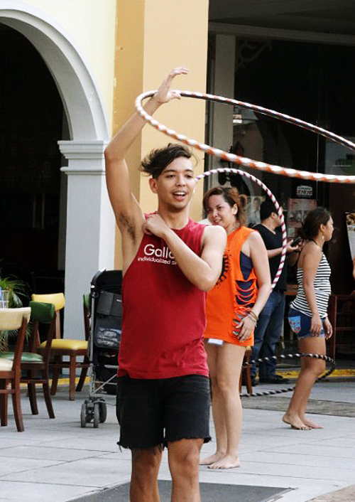 Fire hooper Daniel 'Astroboy' Darwin gets ready for the show