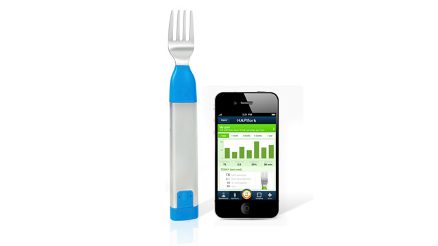 EAT SLOWER, EAT HEALTHIER. HAPIfork comes with a mobile app that tracks your eating habits. Image courtesy of www.hapilabs.com