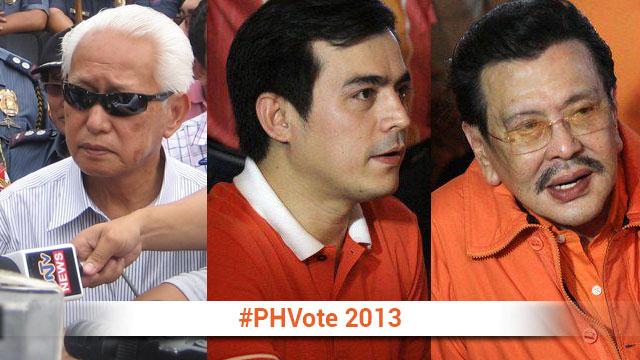 POLITICAL ENEMIES. Manila Mayor Alfredo Lim (L) is running for reelection against Former President Joseph Estrada (R) and his running mate, Vice Mayor Isko Moreno (C). Graphic by Bardo Wu
