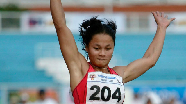 Filipino long jumper Marestella Torres, seen during her SEA Games gold medal performance in 2005, registered a 6.42 meter leap. Photo by Rolex Dela Pena/EPA