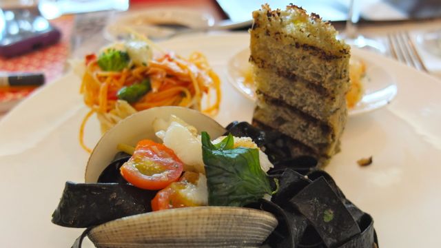 SQUID INK FETTUCCINE, ONE kind of pasta in the Pasta Trio main course
