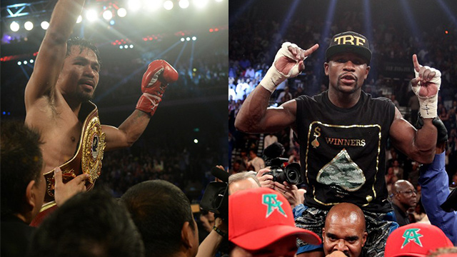 WHO ARE YOU PICKING? Manny Pacquiao (L) and Floyd Mayweather (R) will finally meet in the most anticipated fight of this millennium. File photos from AFP