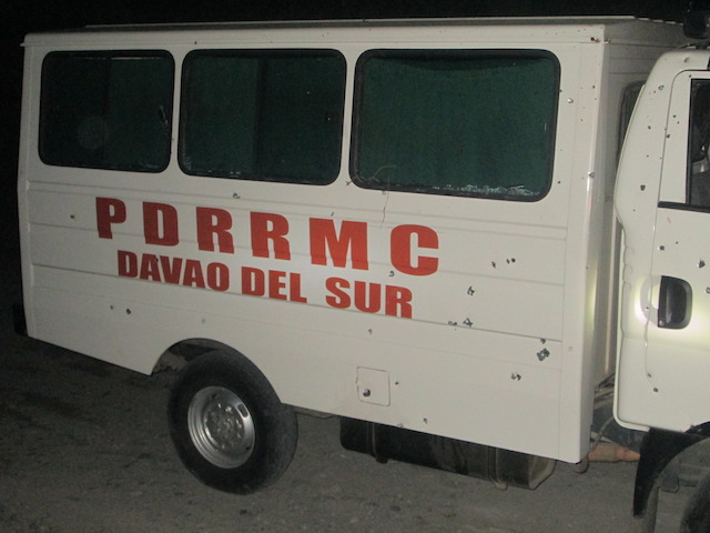 LANDMINE: Shrapnel from a landmine hit the ambulance of the PDRRMC Davao Del Sur. Photo from the Armed Forces of the Philippines