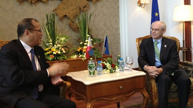 MARITIME SECURITY. Aquino discusses maritime security with European Council President Herman Von Rompuy in a trilateral meeting with the European Commission. Photo by Finance Secretary Cesar Purisima 