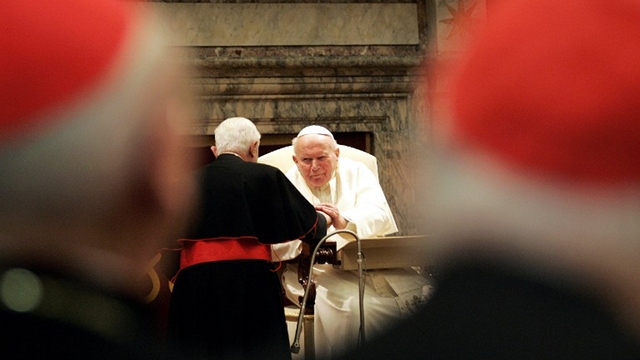 TRUSTED AIDE. Then Cardinal Joseph Ratzinger (left), as Benedict XVI, fulfills the plan of John Paul II (right) to step down from the Vatican. File photo from AFP