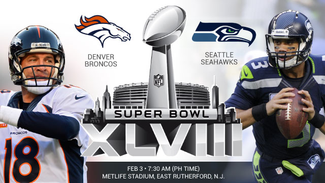 SUPER BOWL COUNTDOWN. Peyton Manning (left) and Russell Wilson (right) will try to lead their teams to the sport's ultimate prize. File Photos by AFP