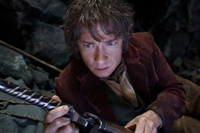 Bilbo (Martin Freeman) prepares to use his sword Sting Bilbo (Martin Freeman) prepares to use his sword Sting