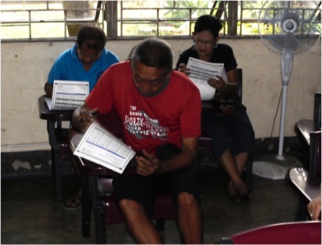 TAKE 2. Engrancio Bulacga, in red, casts his vote for the second time. Photo by Raisa Serafica