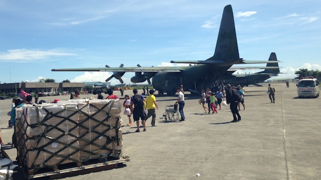 CARGO PLANES: Military's C130 cargo planes evacuate typhoon survivors from the Visayas. Photo by Carmela Fonbuena/Rappler