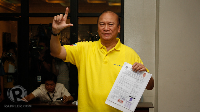 FAMILY SPLIT? Former Sen Jun Magsaysay there is no problem with his niece-in-law Rep Mitos Magsaysay also running for the Senate. He says unlike her, he is the candidate of the President. Photo by Don Regachuela