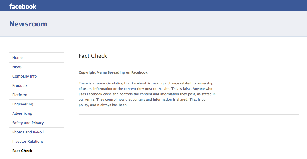 Copyright shift? Not true, says Facebook Copyright shift? Not true, says Facebook